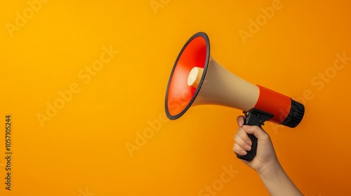 hand with megaphone against orange background