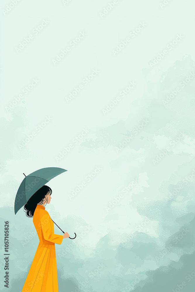 Fototapeta premium Woman with umbrella looking at cloudy sky contemplating life