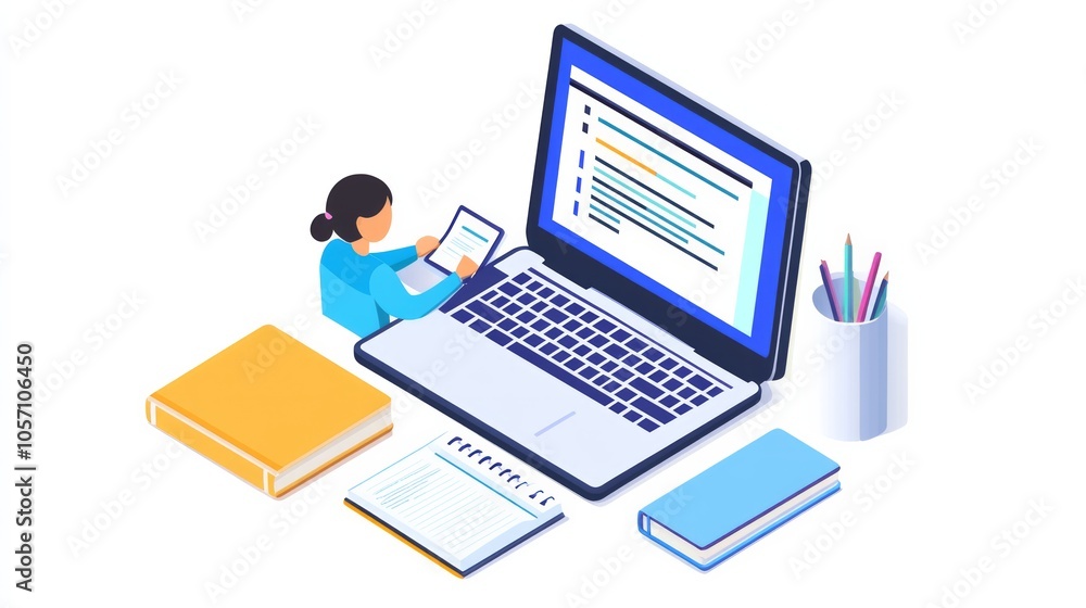a person studying with an online tutor via a laptop. a person studying with an online tutor via a laptop.