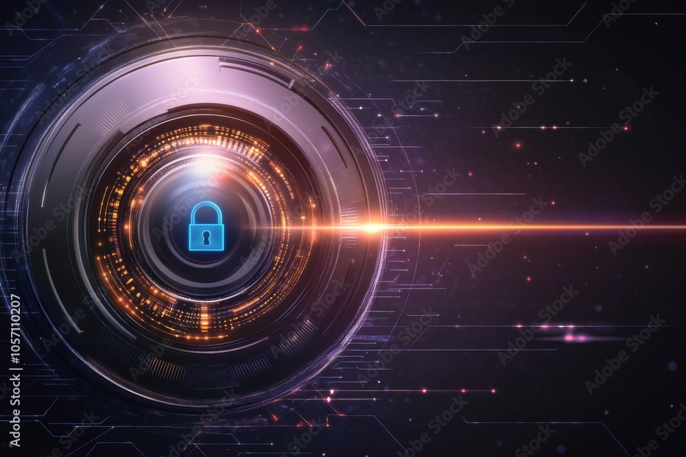A futuristic lock symbol on a high-tech background, representing digital security and data protection in the cyber world. A futuristic lock symbol on a high-tech background, representing digital security and data protection in the cyber world.