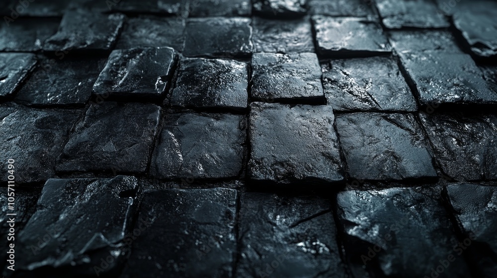 A black and white photo of a stone wall with a wet, shiny appearance A black and white photo of a stone wall with a wet, shiny appearance