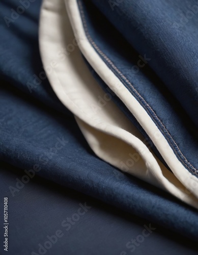 Close-up of textured navy blue fabric layered with a cream-colored lining. photo