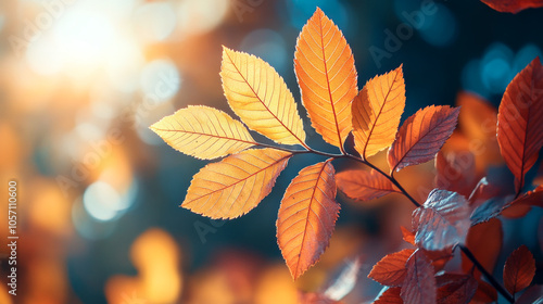 Beautiful autumn landscape: colorful leaves in the sunlight.