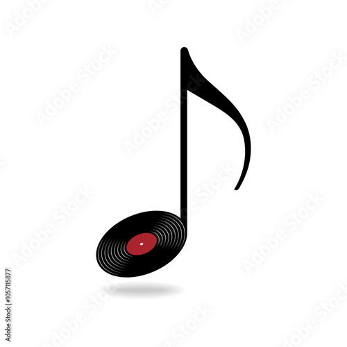 Nota with vinyl music record graphic icon. Symbol music isolated on white background. Vector illustration