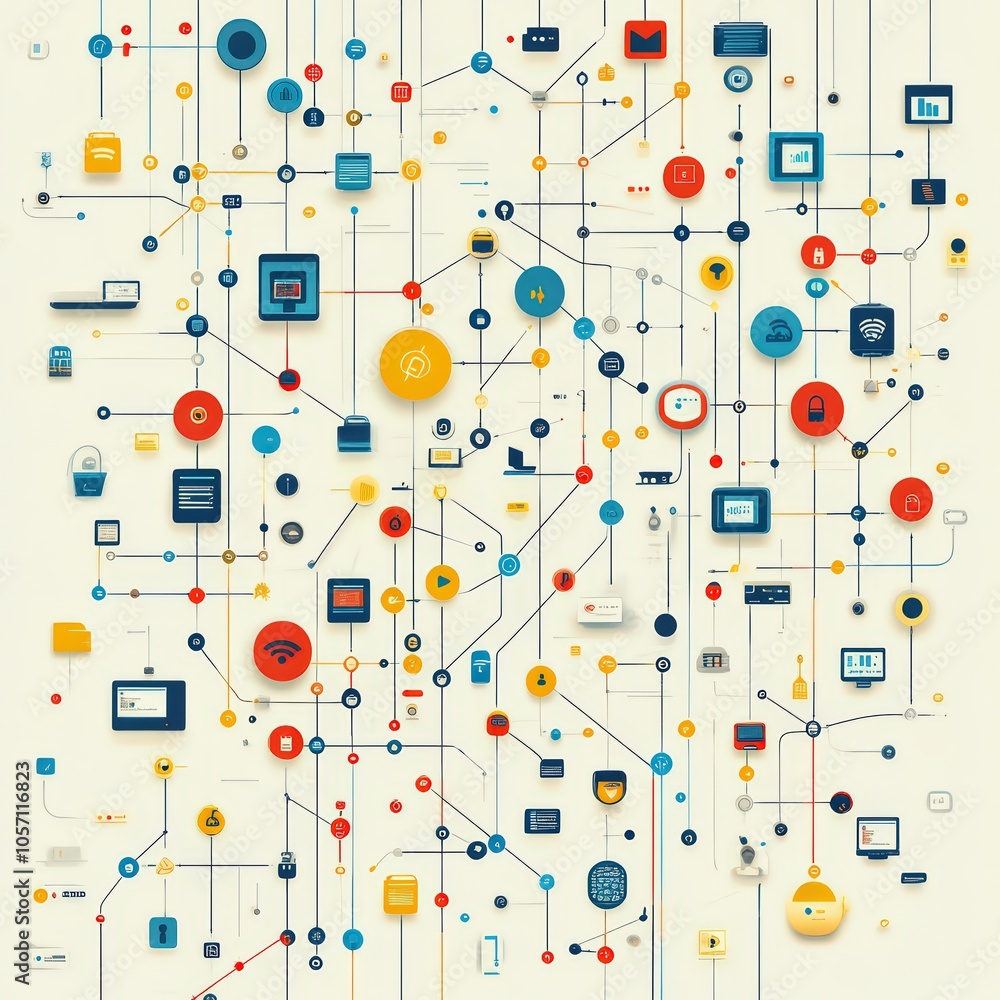 Infographic of data flow between multiple company servers. Infographic of data flow between multiple company servers.