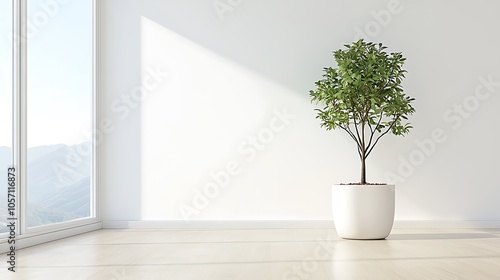 Wallpaper Mural Minimalist indoor plant decor enhancing serenity and freshness in modern interiors with a potted tree Torontodigital.ca