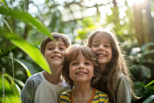 Parent and two children enjoying a bright day exploring a zoo