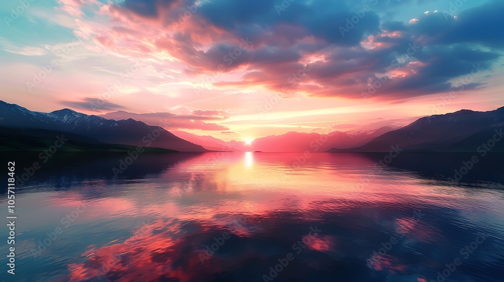 Naklejka premium sunset over the lake