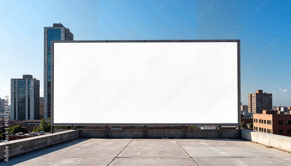 street banner mockup PSD. Empty billboard on a rooftop with a city skyline view and copy space for advertising street banner mockup PSD. Empty billboard on a rooftop with a city skyline view and copy space for advertising