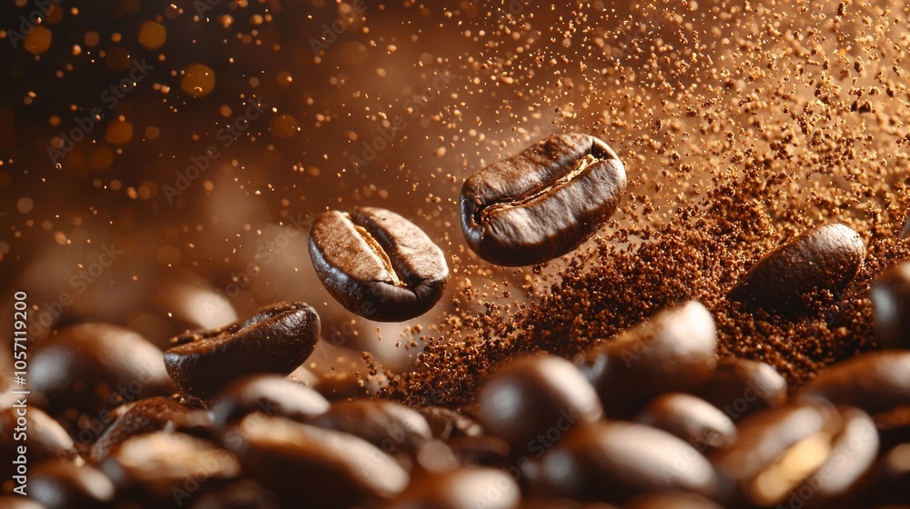 A pile of coffee beans with some of them falling A pile of coffee beans with some of them falling