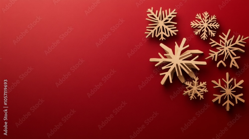 Golden snowflakes falling on a red background Golden snowflakes falling on a red background