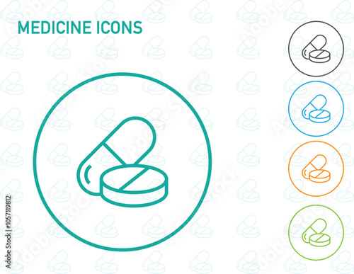 Tablet medicine and capsule medicine Medical icons and symbols minimal icon for medical and medicine icons