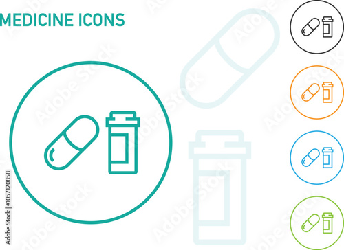 Capsule medicine and capsule medicine box, Medical icons and symbols minimal icon for medical and medicine icons
