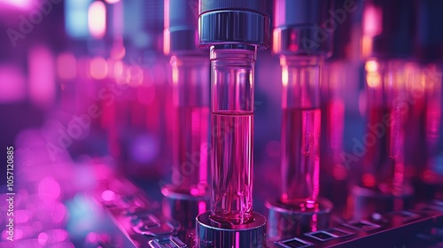 Detailed macro shot of a medical device analyzing patient data, representing innovation in biotechnology. Industrial and symbolic.