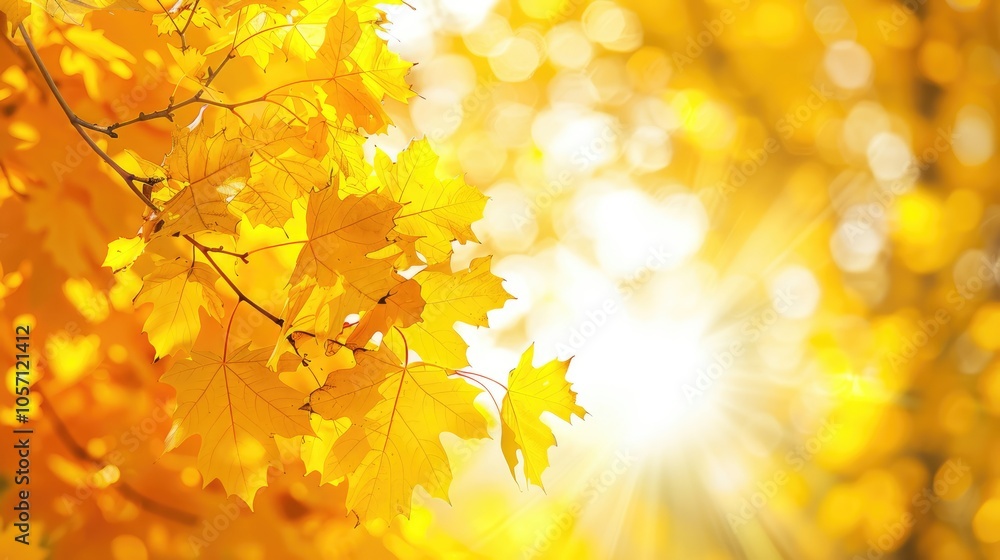 Bright yellow leaves on autumn maple tree branches illuminated by sunlight Bright yellow leaves on autumn maple tree branches illuminated by sunlight