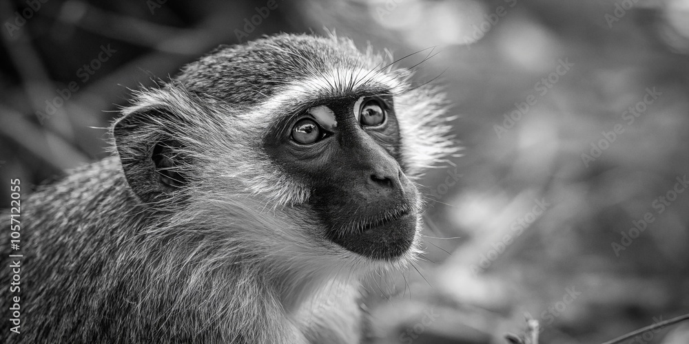 Obraz premium Mesmerizing Black and White Monkey Portrait - Captivating Candid Wildlife Photography