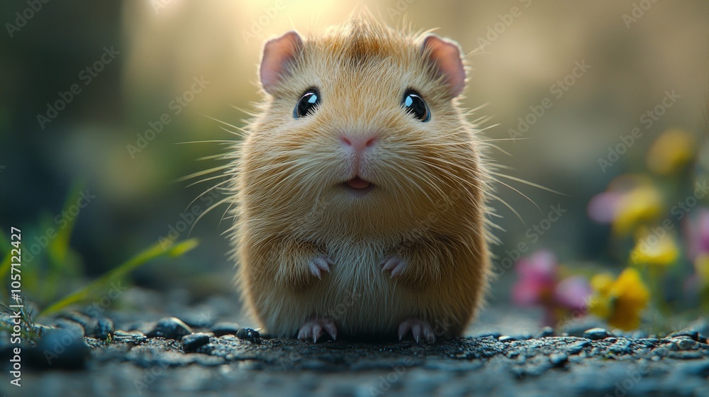 A small brown hamster is standing on a rock A small brown hamster is standing on a rock