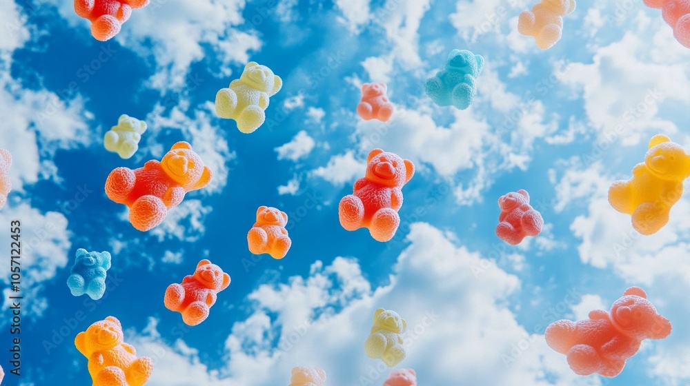 A bunch of bears are flying in the sky A bunch of bears are flying in the sky