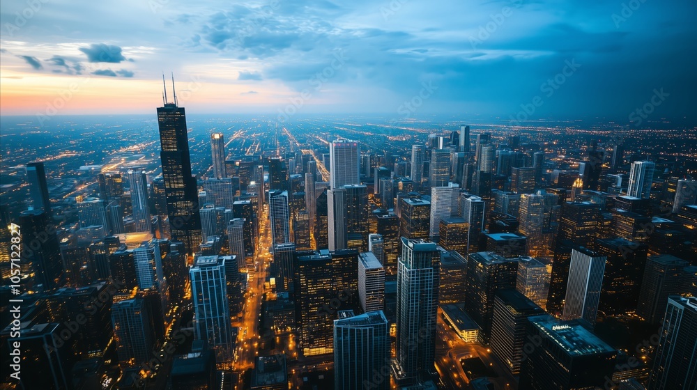 Obraz premium City skyline at night with the lights on