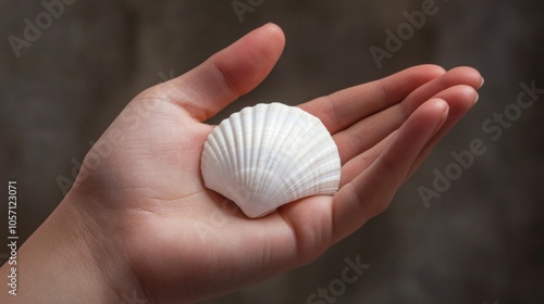 A hand holding a white shell