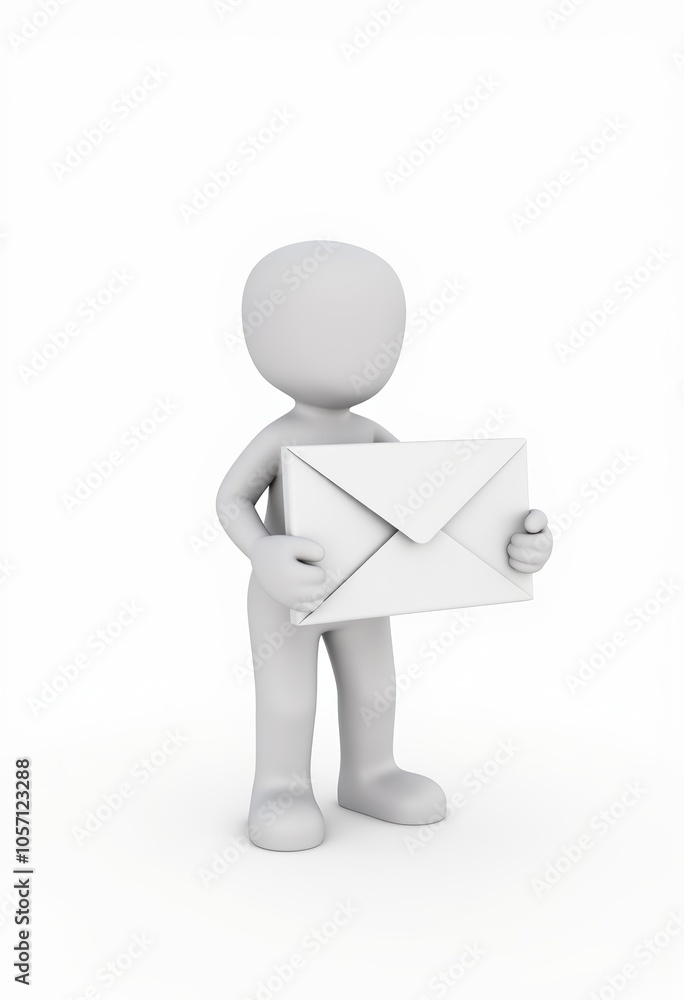 3D stick figure mail carrier minimalist design communication theme copy space for mail-related content 3D stick figure mail carrier minimalist design communication theme copy space for mail-related content