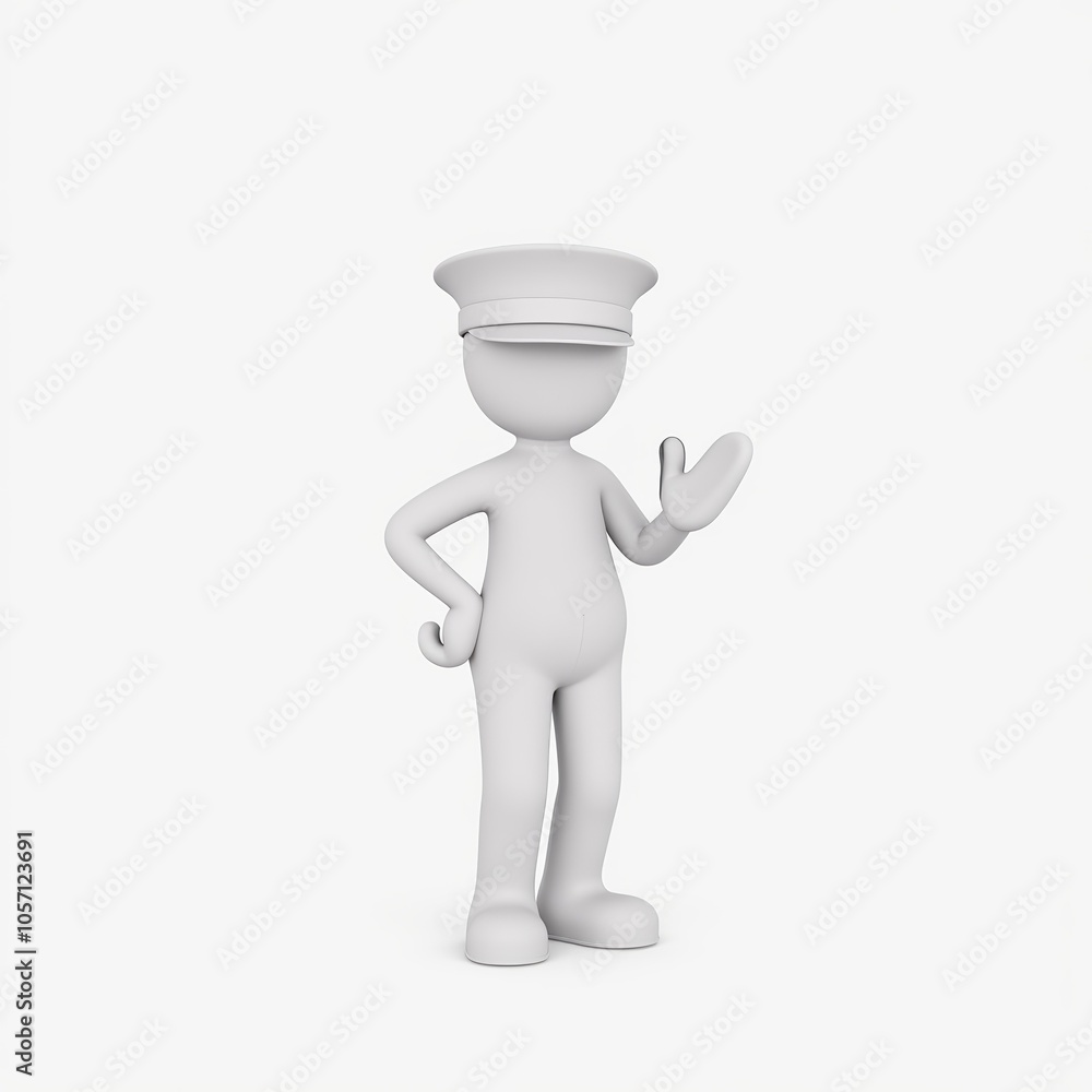 3D stick figure police officer, minimalist white style, public safety representation, with copy space for community content 3D stick figure police officer, minimalist white style, public safety representation, with copy space for community content