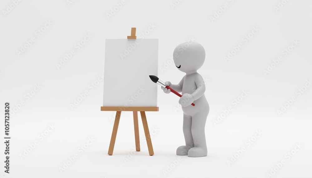 3D stick figure artist, joyful minimalist, symbolizing creativity for art and branding, with copy space 3D stick figure artist, joyful minimalist, symbolizing creativity for art and branding, with copy space