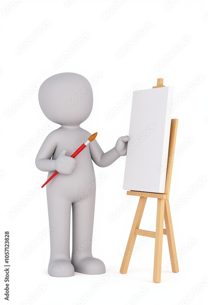 3D Stick Figure Artist Joyful Pose for Artistic Creativity with Copy Space 3D Stick Figure Artist Joyful Pose for Artistic Creativity with Copy Space