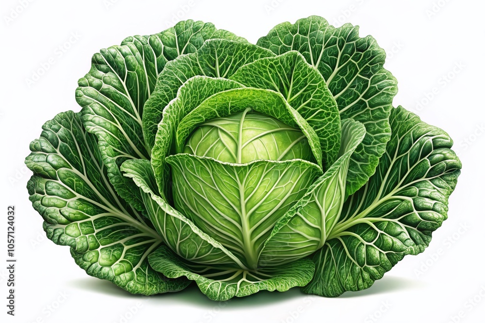 Fototapeta premium Minimalist Cabbage Illustration on White Background for Plant Enthusiasts and Food Lovers