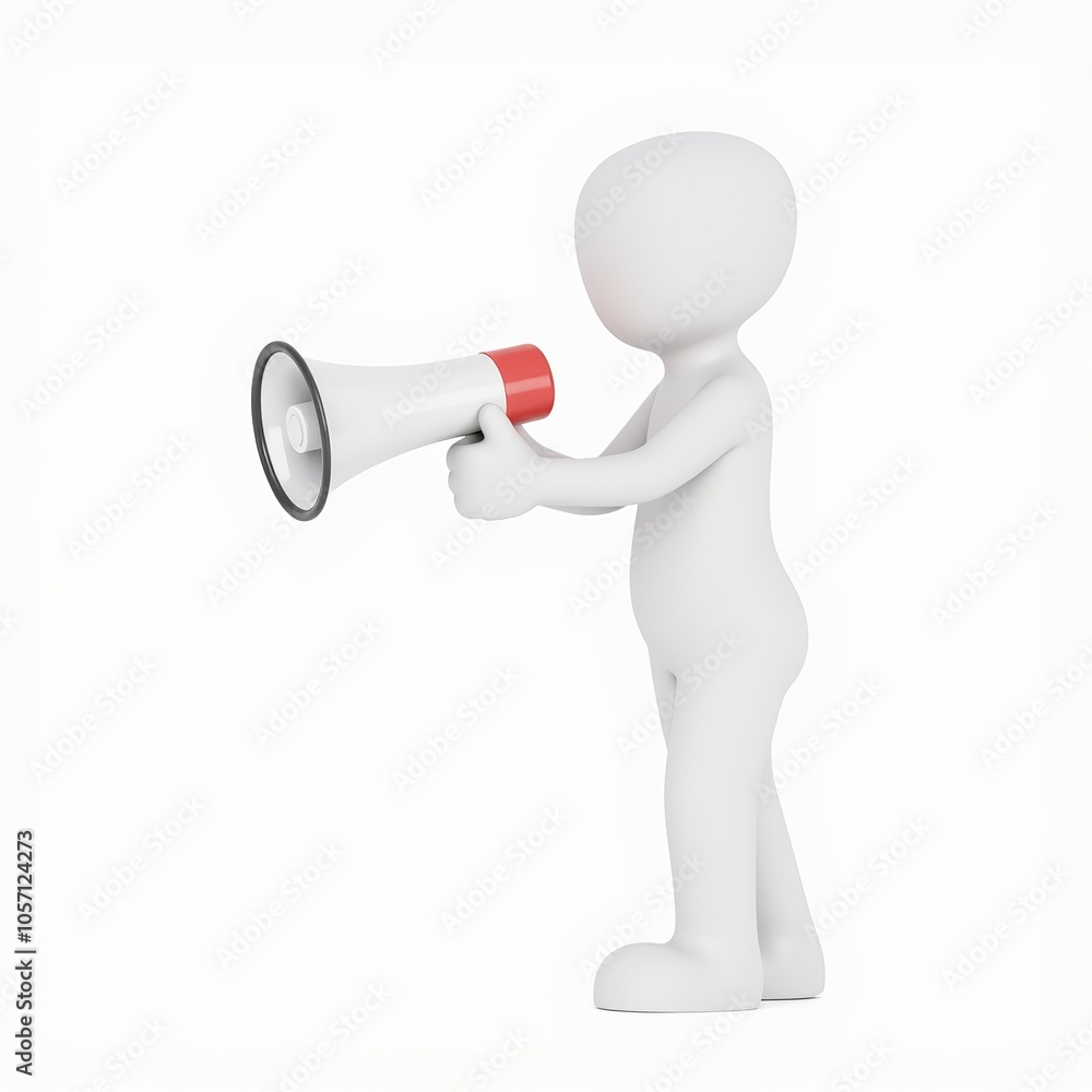 3D minimalist stick figure leader with megaphone for leadership presentations with copy space 3D minimalist stick figure leader with megaphone for leadership presentations with copy space