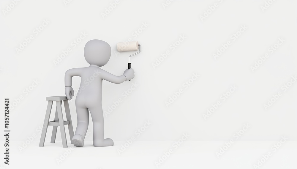 3D Stick Figure Home Improvement Minimalist DIY Painting Wall Background with Copy Space 3D Stick Figure Home Improvement Minimalist DIY Painting Wall Background with Copy Space