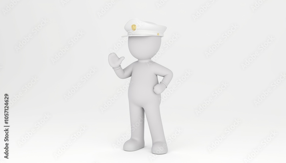 3D Police Officer Stick Figure, Minimalist Style, Law Enforcement Symbol, Public Safety Theme, Copy Space for Content