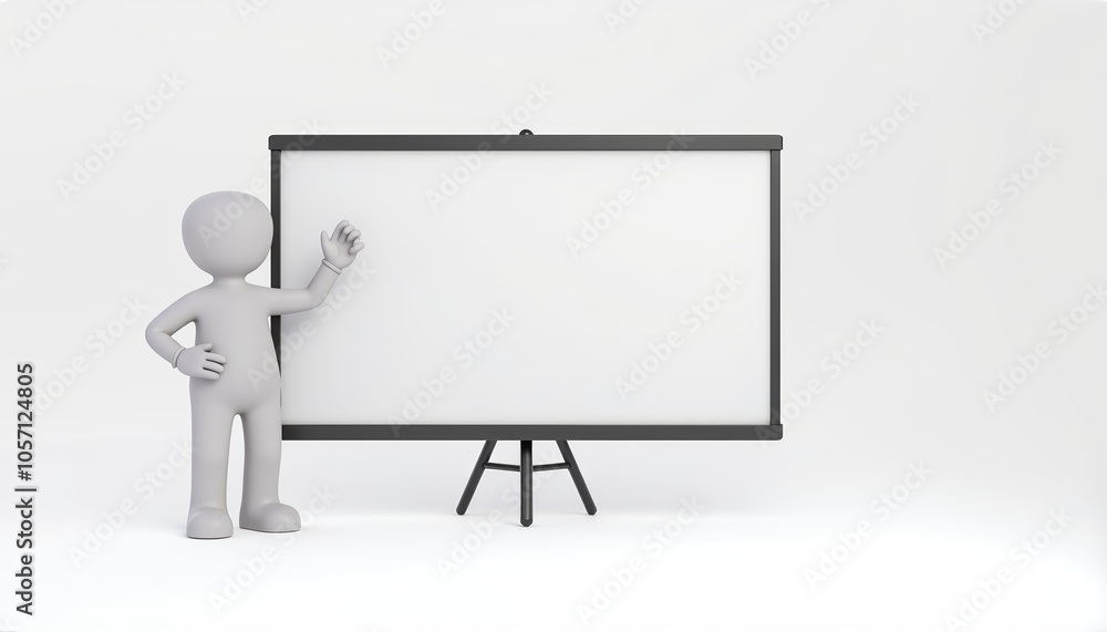 3D Stick Figure Presenter in White Minimalist Style for Digital Teaching and Public Speaking with Copy Space 3D Stick Figure Presenter in White Minimalist Style for Digital Teaching and Public Speaking with Copy Space