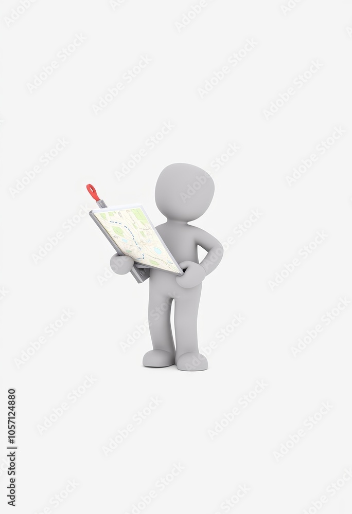3D minimalist stick figure navigator with map and compass for adventure themes, ideal for exploration visuals with copy space 3D minimalist stick figure navigator with map and compass for adventure themes, ideal for exploration visuals with copy space