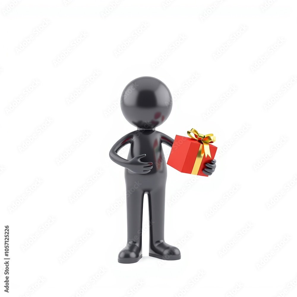 3D stick figure character holding a gift for festive content minimalist style with copy space 3D stick figure character holding a gift for festive content minimalist style with copy space