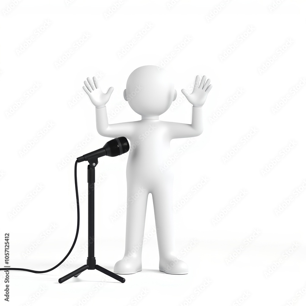 3D stick figure public speaker with confidence and style for media and motivational content with copy space 3D stick figure public speaker with confidence and style for media and motivational content with copy space