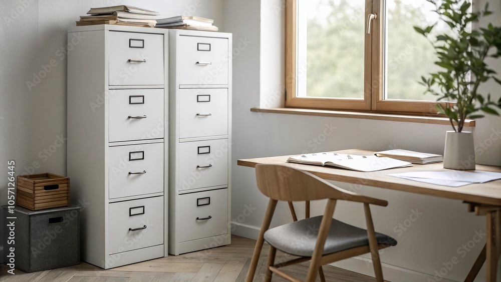 Minimalist Office Space with Filing Cabinets and Desk for Productivity Enhancement Minimalist Office Space with Filing Cabinets and Desk for Productivity Enhancement