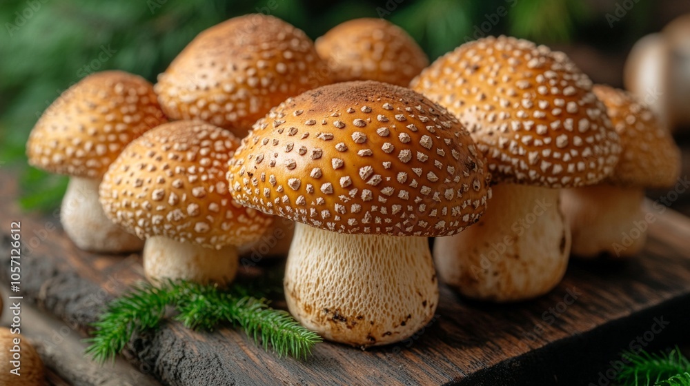 A bunch of mushrooms are on a wooden table A bunch of mushrooms are on a wooden table
