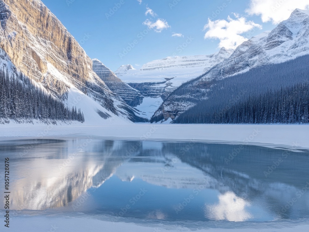 custom made wallpaper toronto digitalTranquil winter landscape with snow-covered mountains and frozen lake reflection