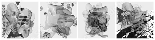Different textures and shapes artistic vector illustration collage set. Geometric abstract design, creative background for banner, brochure, card, invitation, flyer, placard, poster, report, artwork	