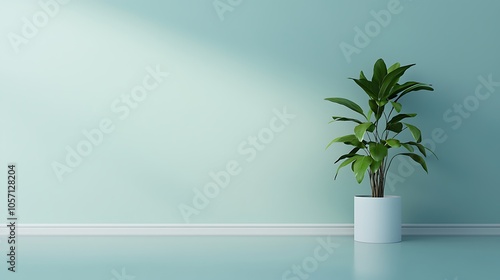 Modern indoor plant decoration with minimalist aesthetic in soft green room environment for fresh ambiance