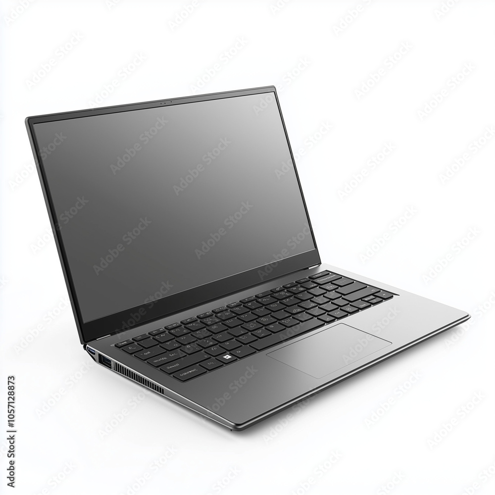 Modern Minimalistic Grey Laptop Isolated on White Background Modern Minimalistic Grey Laptop Isolated on White Background