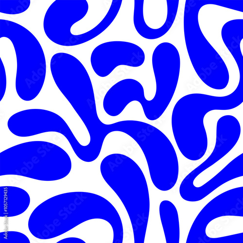 Seamless pattern with abstract silhouette organic shapes. Flat background in minimalist boho style. Wavy liquid distorted shapes