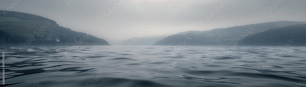 The water is calm and the sky is cloudy The water is calm and the sky is cloudy