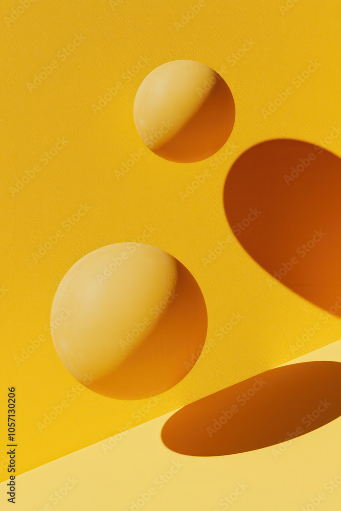 Vibrant Abstract Composition of Yellow Spheres Casting Dynamic Shadows Vibrant Abstract Composition of Yellow Spheres Casting Dynamic Shadows