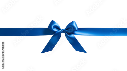 Blue ribbon and bow isolated against transparent background.