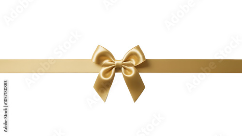 Gold luxury ribbon and bow cutout isolated against transparent background. Gift wrapping PNG.