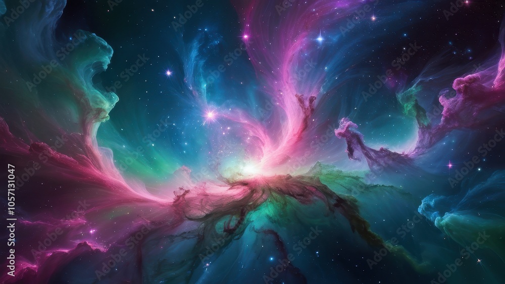 Fototapeta premium A stunning cosmic landscape featuring vibrant colors and swirling clouds of gas, showcasing the beauty of a nebula in deep space