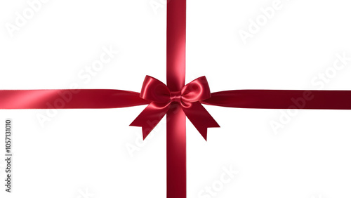 Red ribbon and bow isolated against transparent background. Wrapping for box concept