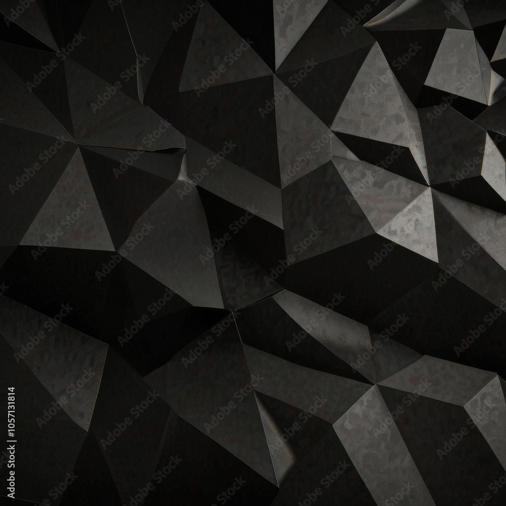 Fototapeta premium Abstract background with black polygonal texture with geometric shapes and gradients creating a modern and dynamic visual effect. 